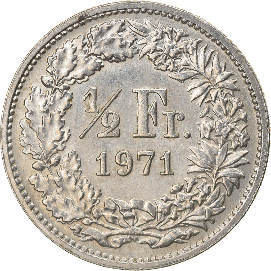 Coin, Switzerland, 1/2 Franc, 1971, Bern, MS(63), Copper-nickel, KM:23a.1