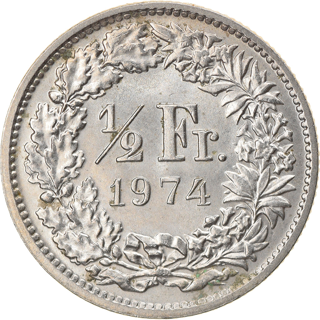 Coin, Switzerland, 1/2 Franc, 1974, Bern, MS(63), Copper-nickel, KM:23a.1