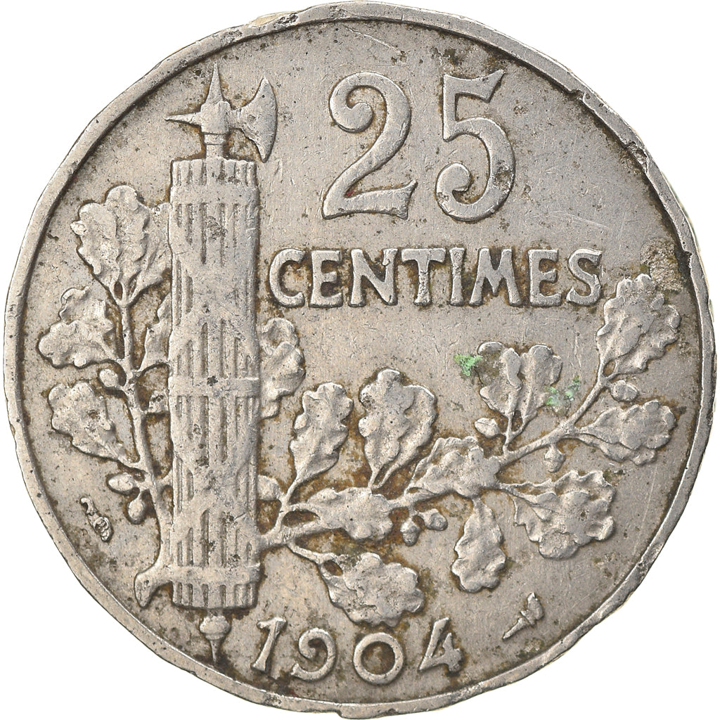 Moeda, França, Patey, 25 Centimes, 1904, F(12-15), Níquel, KM:856