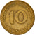 Moneda, ALEMANIA - REPÚBLICA FEDERAL, 10 Pfennig, 1950, Karlsruhe, BC+, Latón
