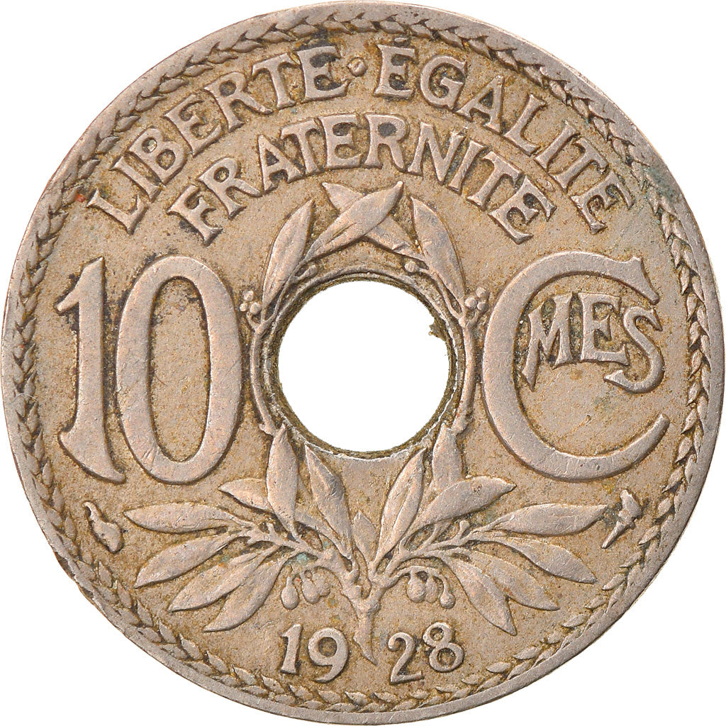 Moneta, Francia, Lindauer, 10 Centimes, 1928, MB, Rame-nichel, KM:866a