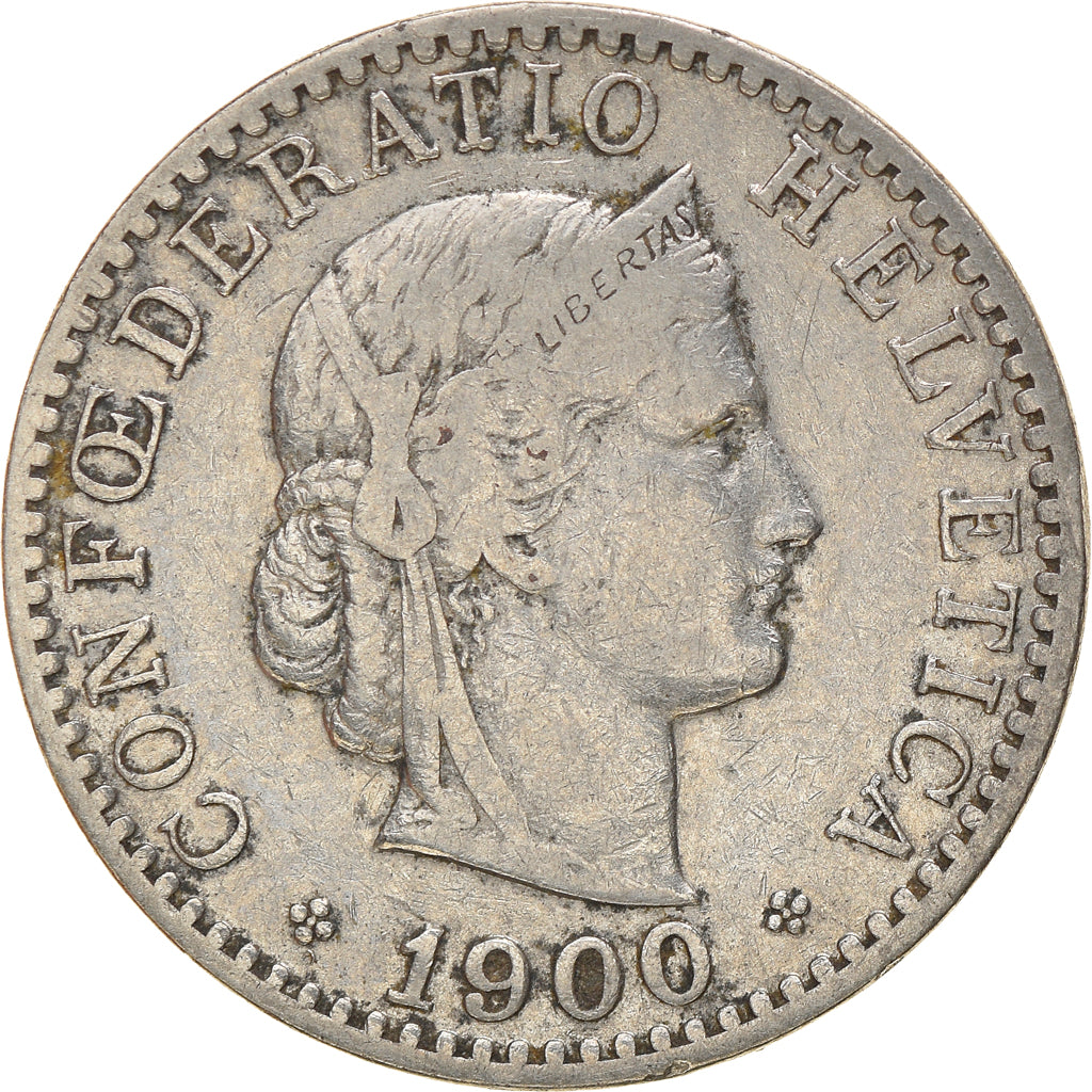 Coin, Switzerland, 20 Rappen, 1900, Bern, VF(30-35), Nickel, KM:29