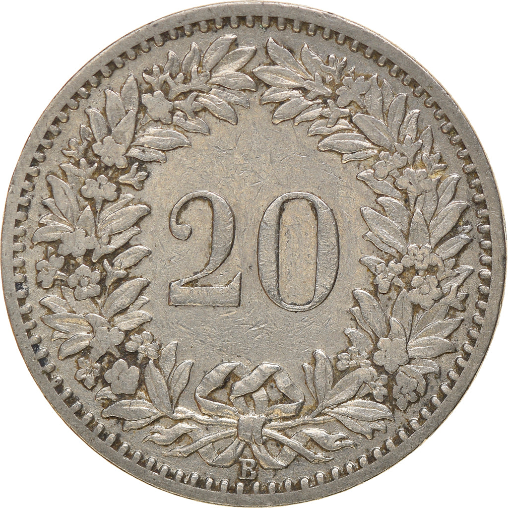 Coin, Switzerland, 20 Rappen, 1900, Bern, VF(30-35), Nickel, KM:29