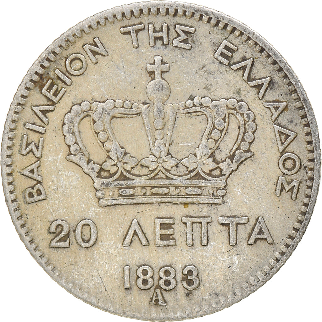 Coin, Greece, George I, 20 Lepta, 1883, Paris, EF(40-45), Silver, KM:44