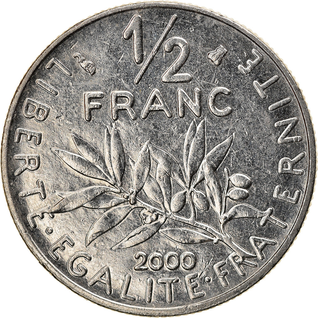Moneta, Francja, Semeuse, 1/2 Franc, 2000, AU(55-58), Nikiel, KM:931.2