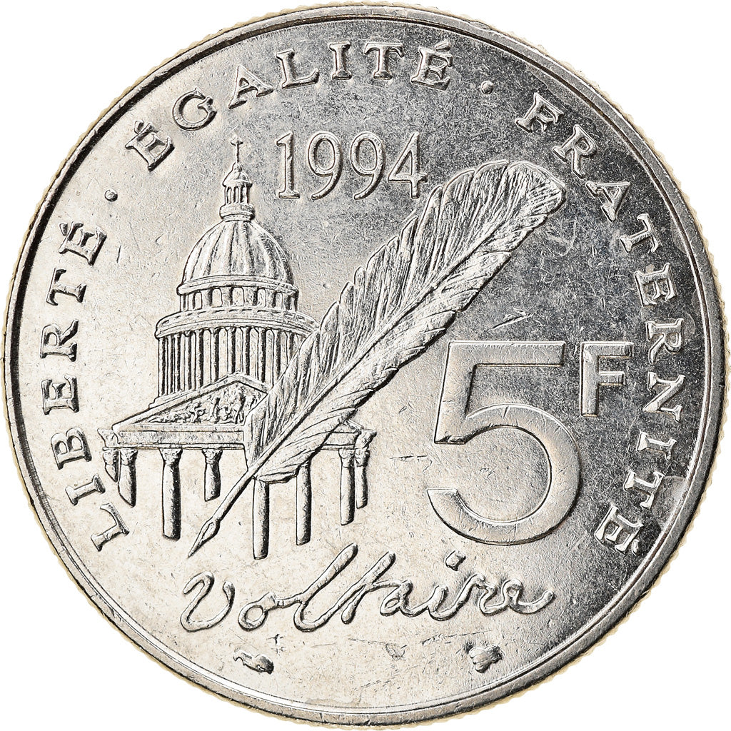 Coin, France, Voltaire, 5 Francs, 1994, Paris, MS(60-62), Nickel, KM:1063