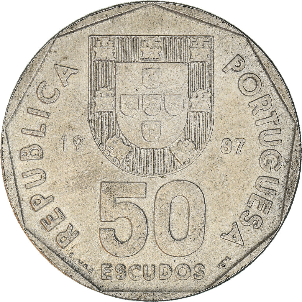 Coin, Portugal, 50 Escudos, 1987, AU(50-53), Copper-nickel, KM:636