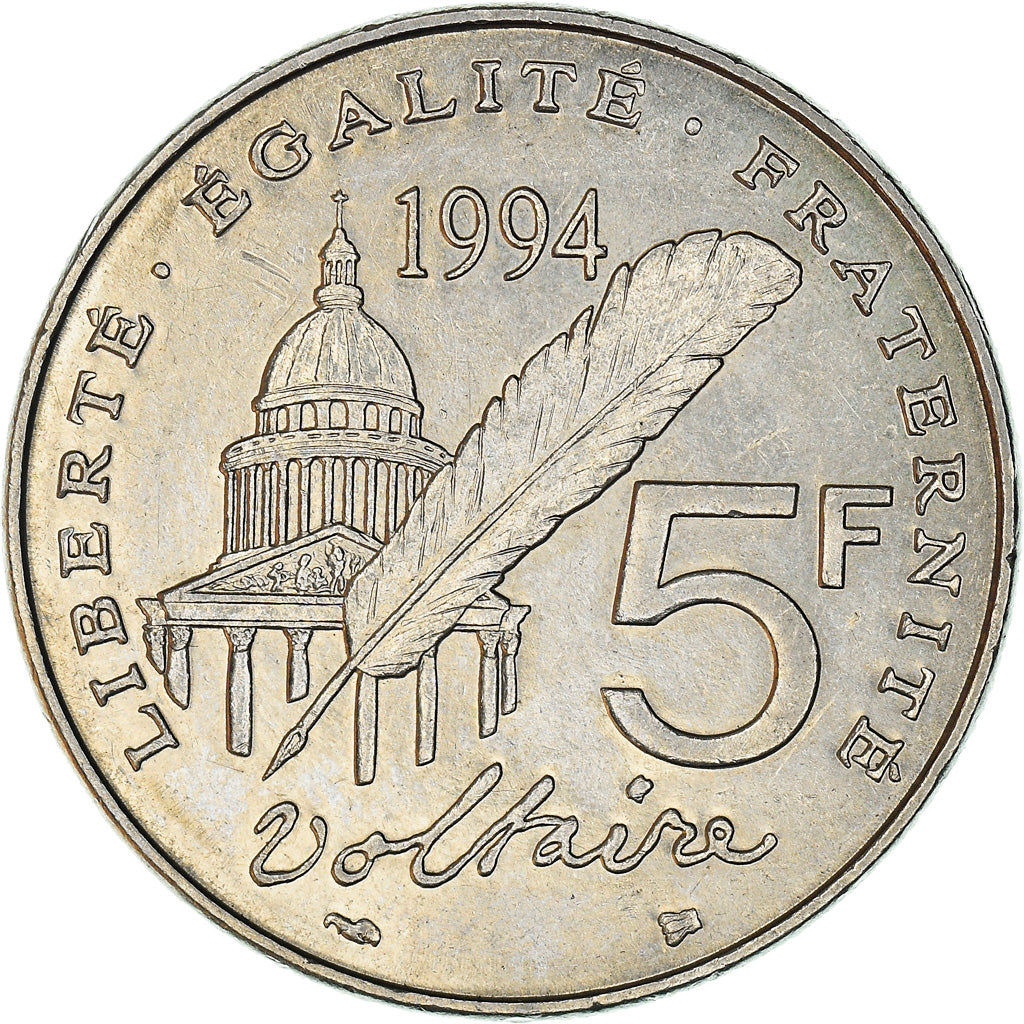 Coin, France, Voltaire, 5 Francs, 1994, Paris, EF(40-45), Nickel, KM:1063