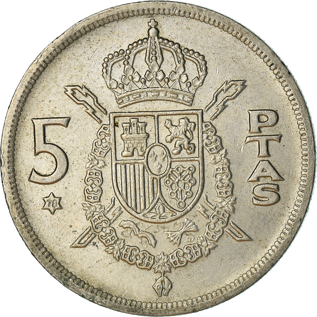 Moneta, Spagna, Juan Carlos I, 5 Pesetas, 1975, MB+, Rame-nichel, KM:807