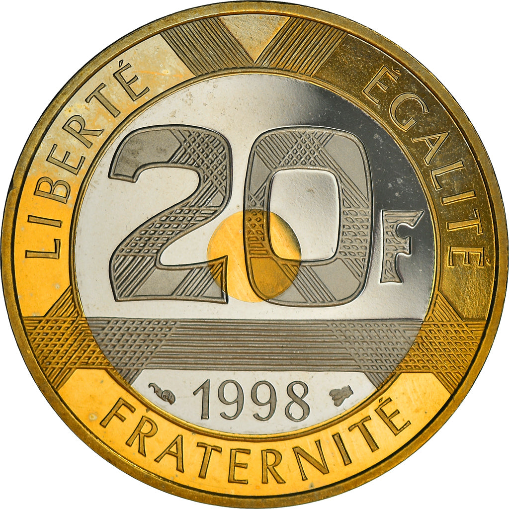 Coin, France, Mont Saint Michel, 20 Francs, 1998, Proof / BE, MS(65-70)