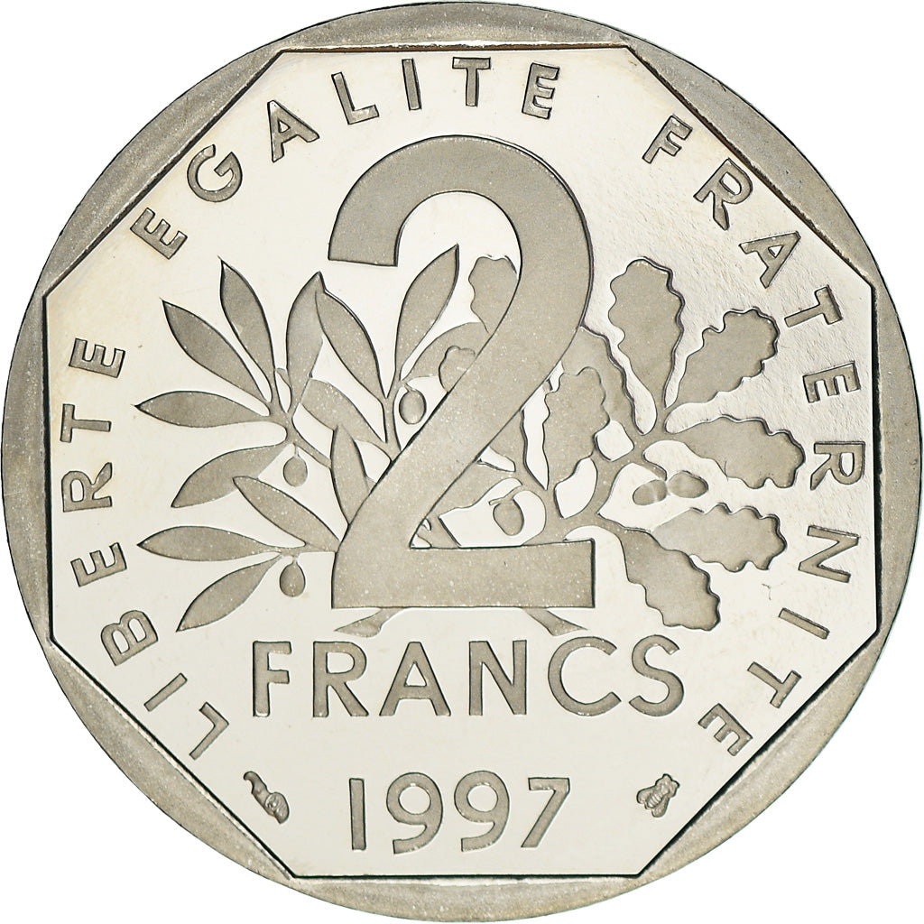 Münze, Frankreich, Semeuse, 2 Francs, 1997, Paris, Proof / BE, STGL, Nickel