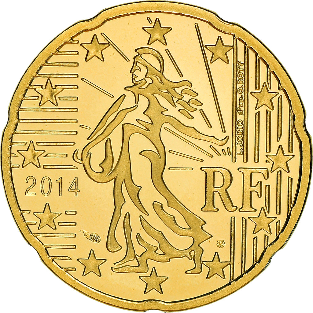 Francja, 20 Centimes, 2014, Paris, Proof / BE, MS(65-70), Bimetaliczny