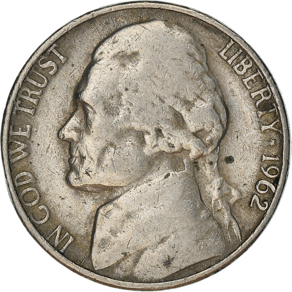 Moeda, Estados Unidos da América, Jefferson Nickel, 5 Cents, 1962, U.S. Mint