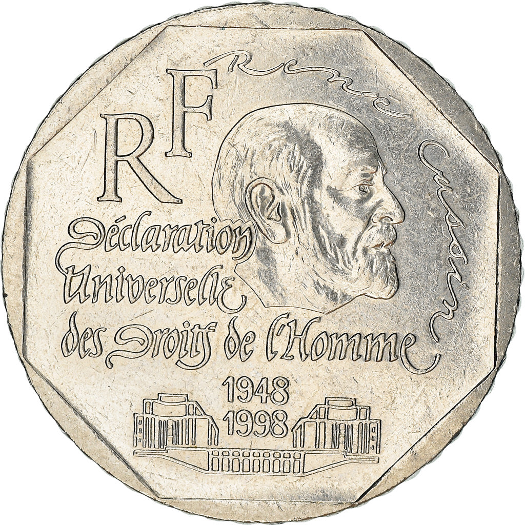 Coin, France, René Cassin, 2 Francs, 1998, EF(40-45), Nickel, KM:1213