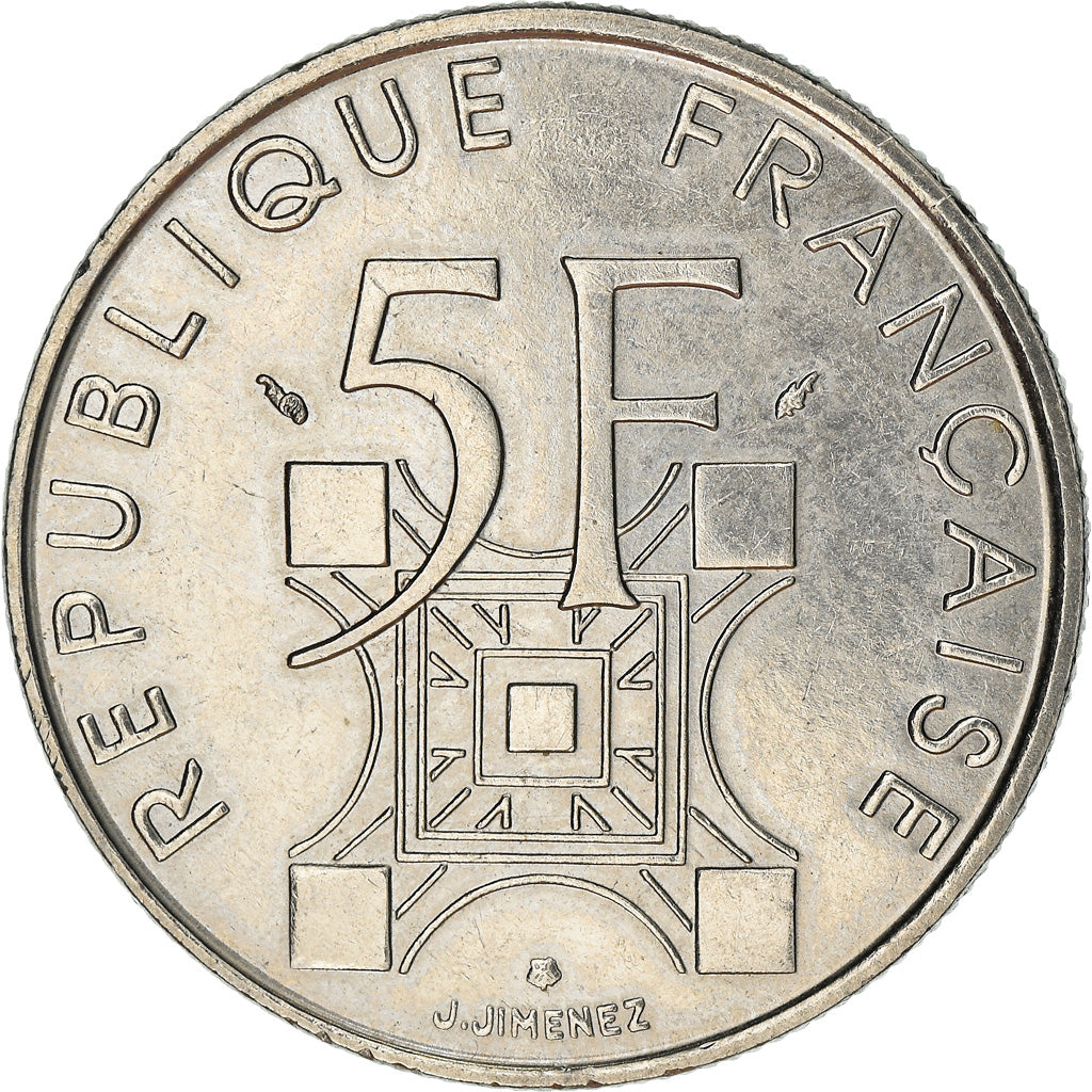 Munten, Frankrijk, Tour Eiffel, 5 Francs, 1989, Paris, ZF+, Nickel, KM:968