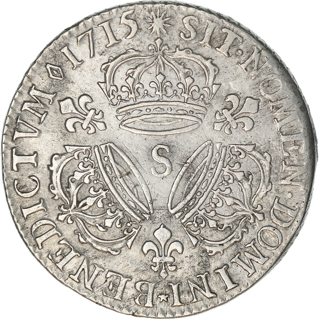 Munten, Frankrijk, Louis XIV, 1/4 Écu aux 3 couronnes, 1/4 Ecu, 1715, Reims