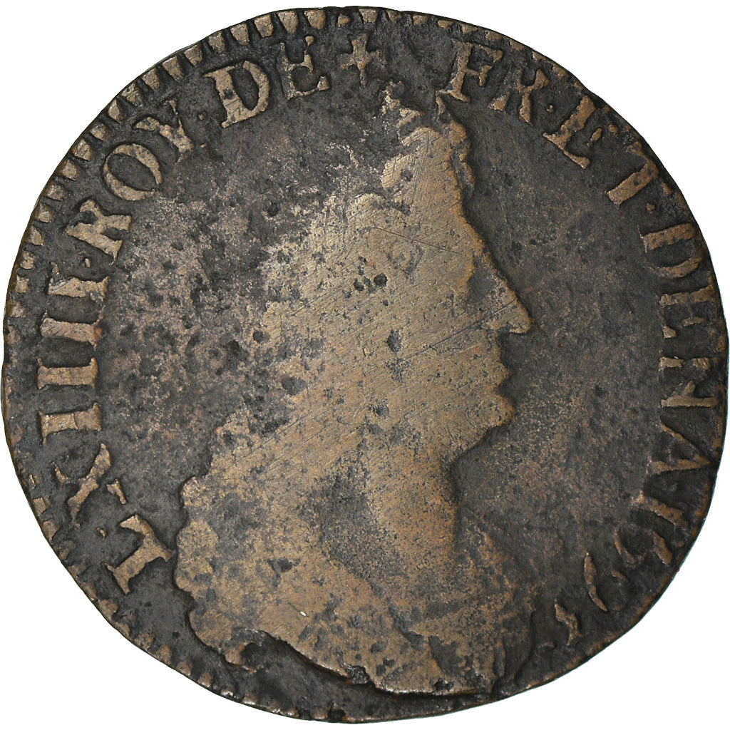 Moneta, Francia, Louis XIV, Liard de France, 1693, Reims, MB, Rame, C2G:172