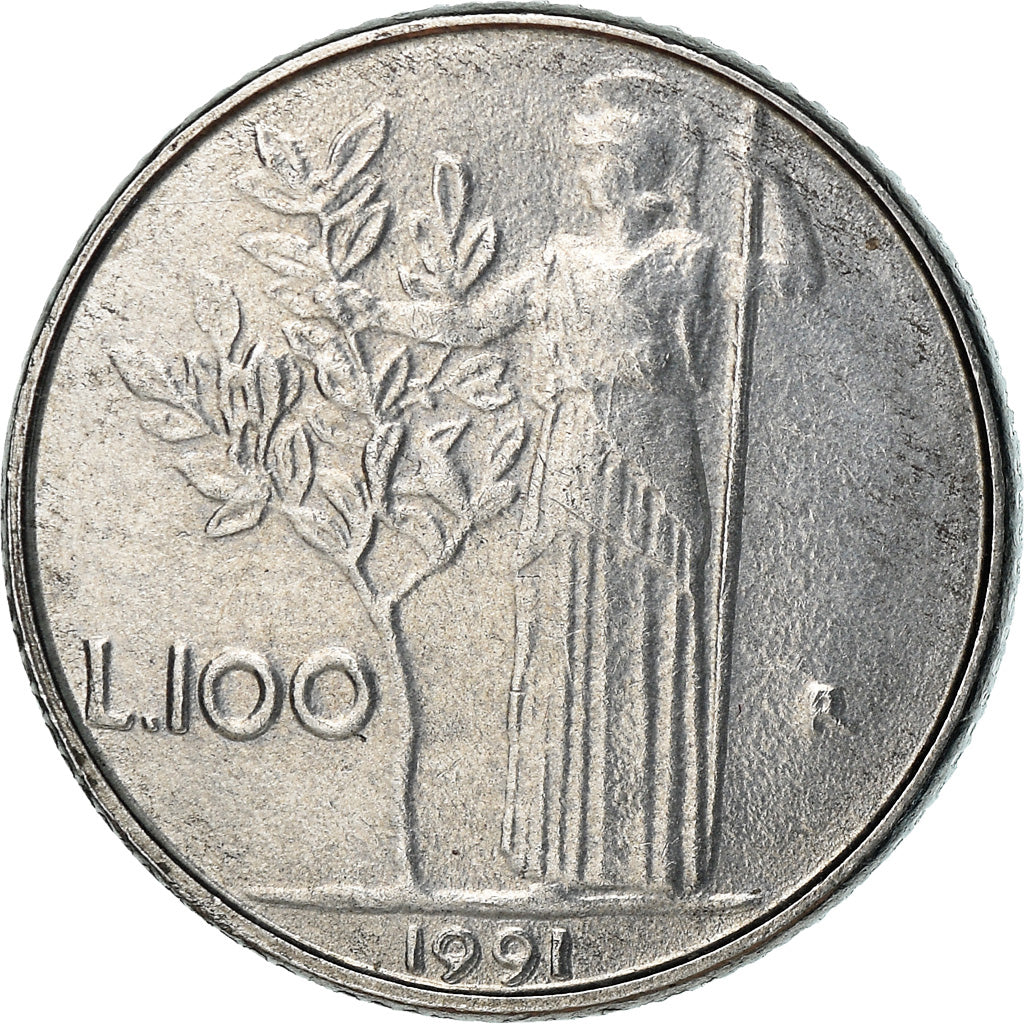 Moeda, Itália, 100 Lire, 1991, Rome, AU(55-58), Aço Inoxidável, KM:96.2