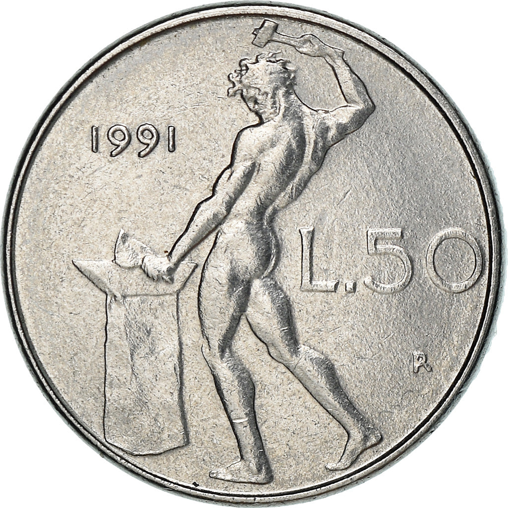 Coin, Italy, 50 Lire, 1991, Rome, Proof, MS(63), Stainless Steel, KM:95.2