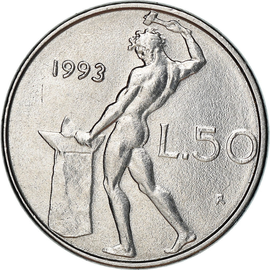 Coin, Italy, 50 Lire, 1993, Rome, MS(63), Stainless Steel, KM:95.2