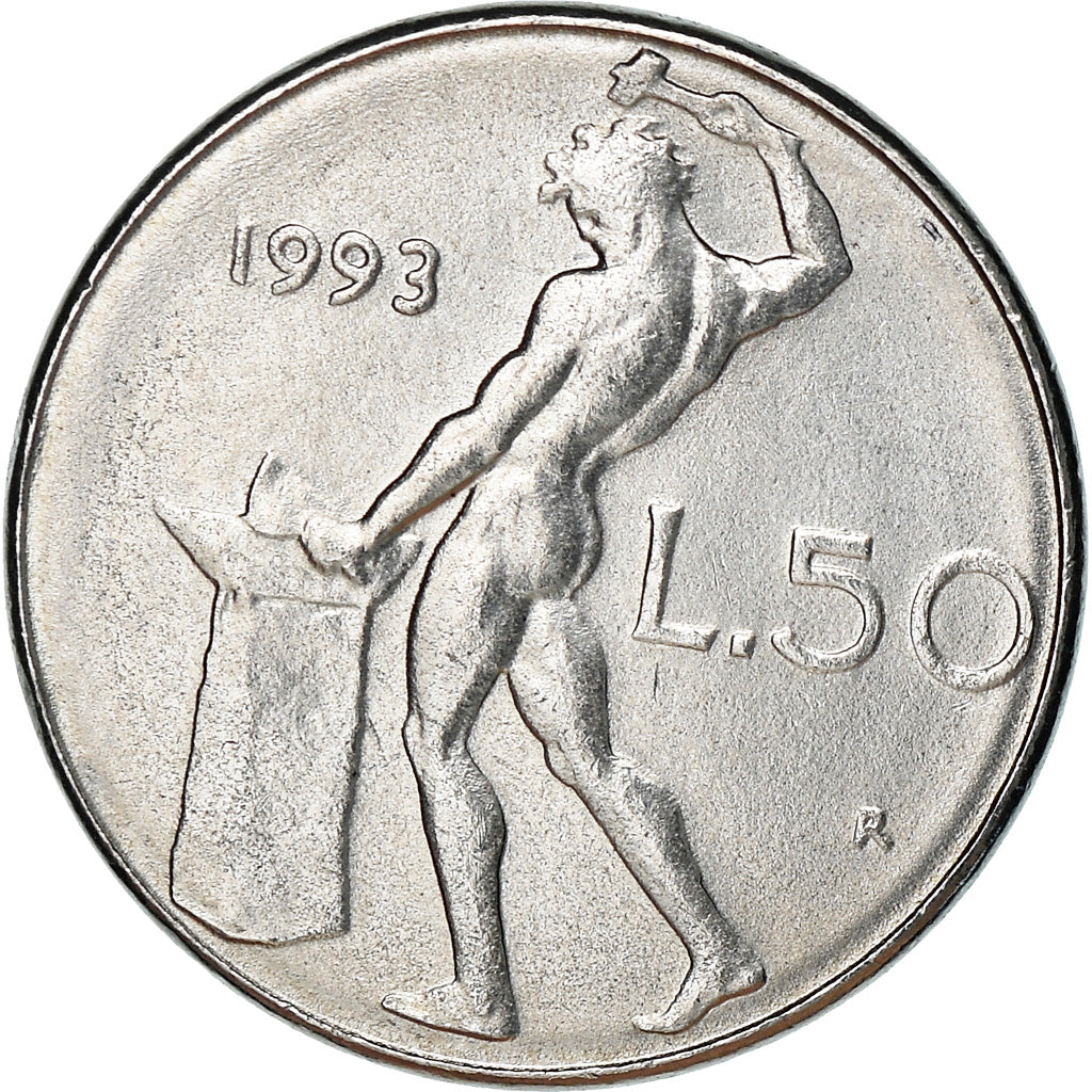 Moneta, Włochy, 50 Lire, 1993, Rome, MS(63), Stal nierdzewna, KM:95.2