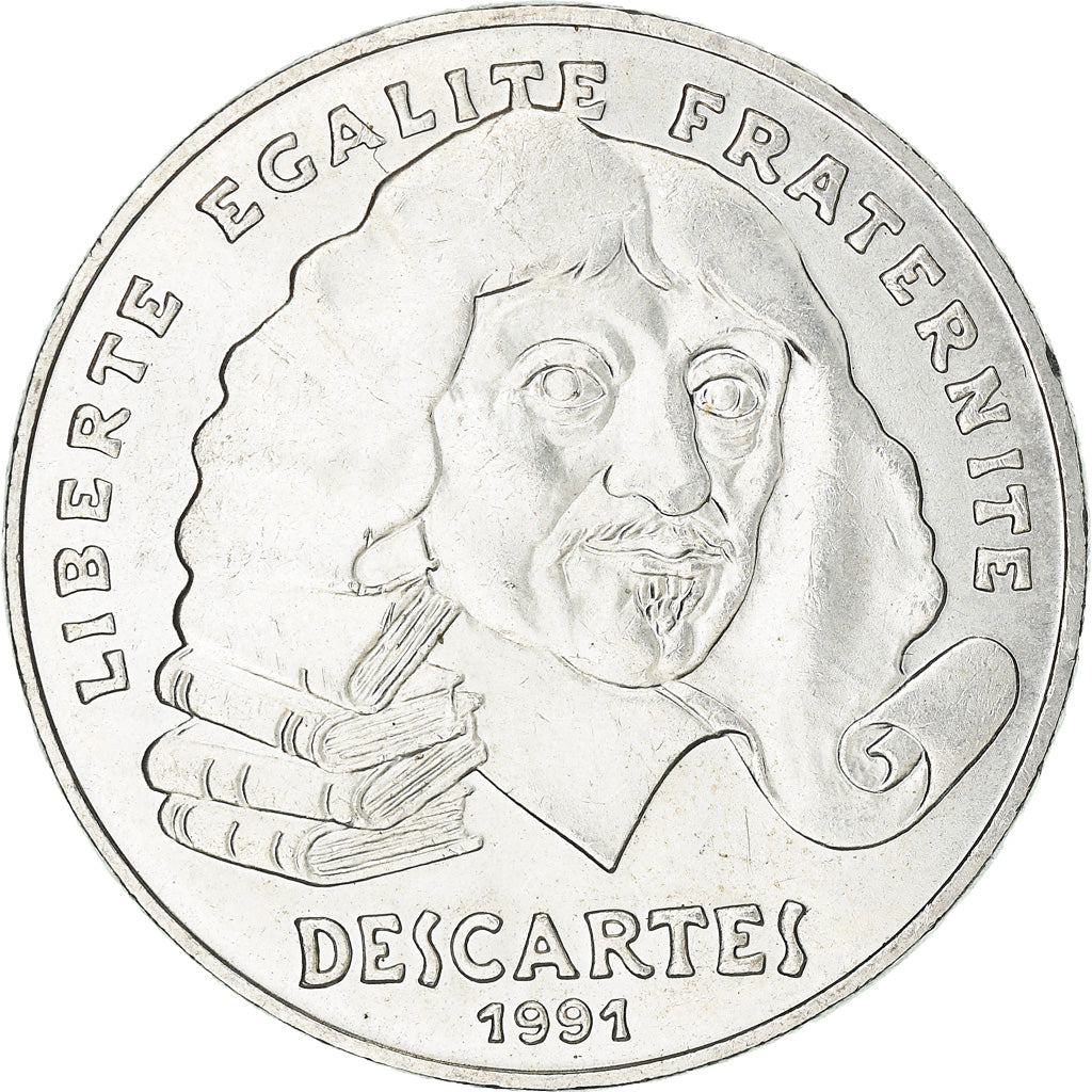 Coin, France, Descartes, 100 Francs, 1991, MS(63), Silver, KM:996, Gadoury:906