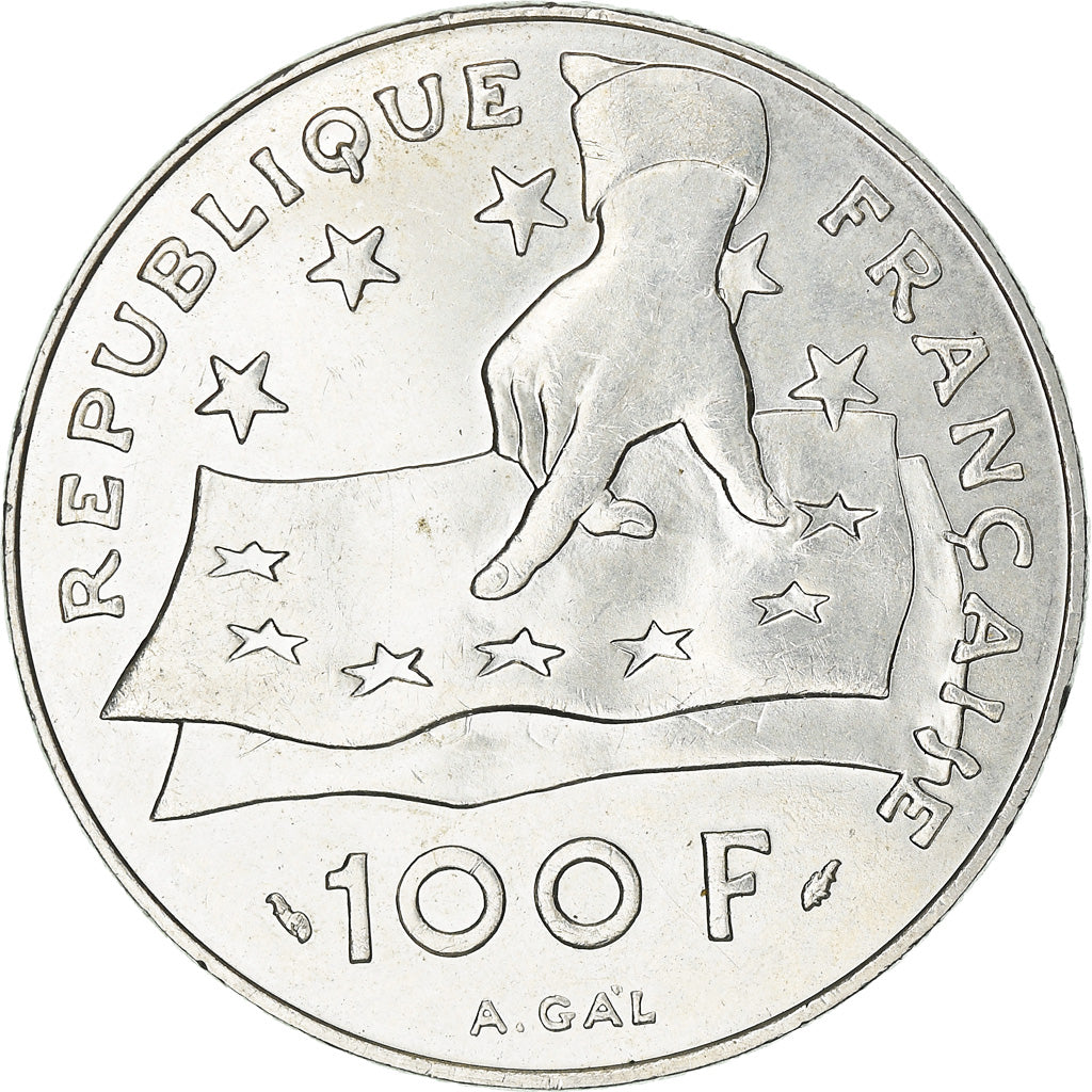 Coin, France, Descartes, 100 Francs, 1991, MS(63), Silver, KM:996, Gadoury:906