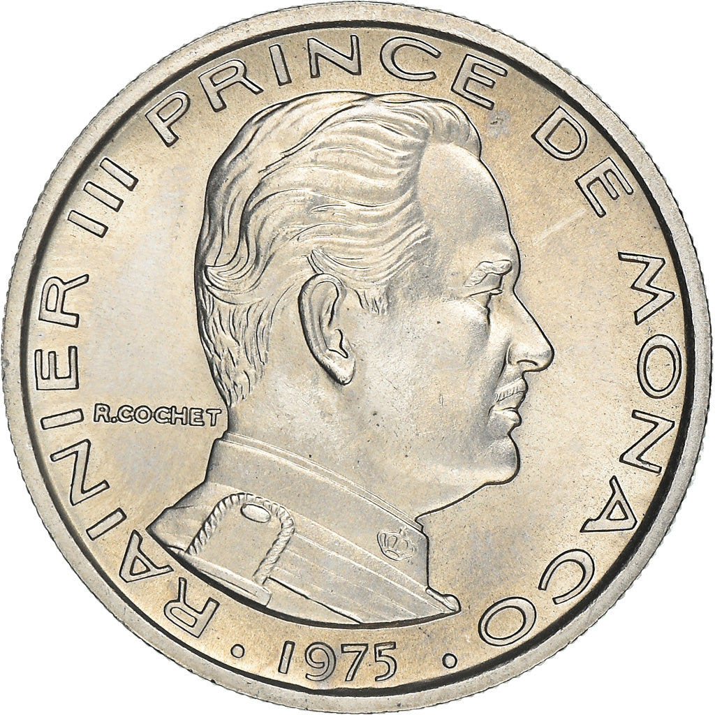 Coin, Monaco, Rainier III, Franc, 1975, MS(64), Nickel, KM:140, Gadoury:MC 150