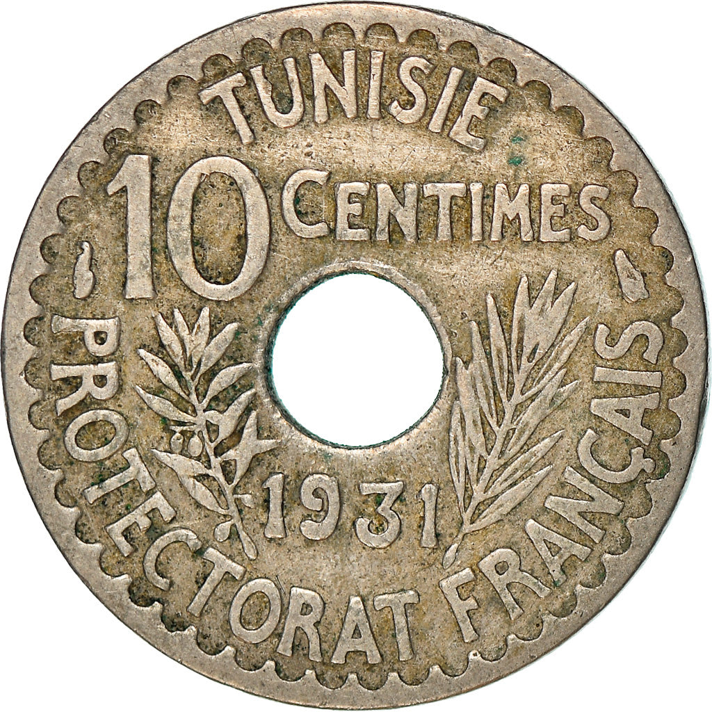 Coin, Tunisia, Ahmad Pasha Bey, 10 Centimes, 1931, Paris, EF(40-45)