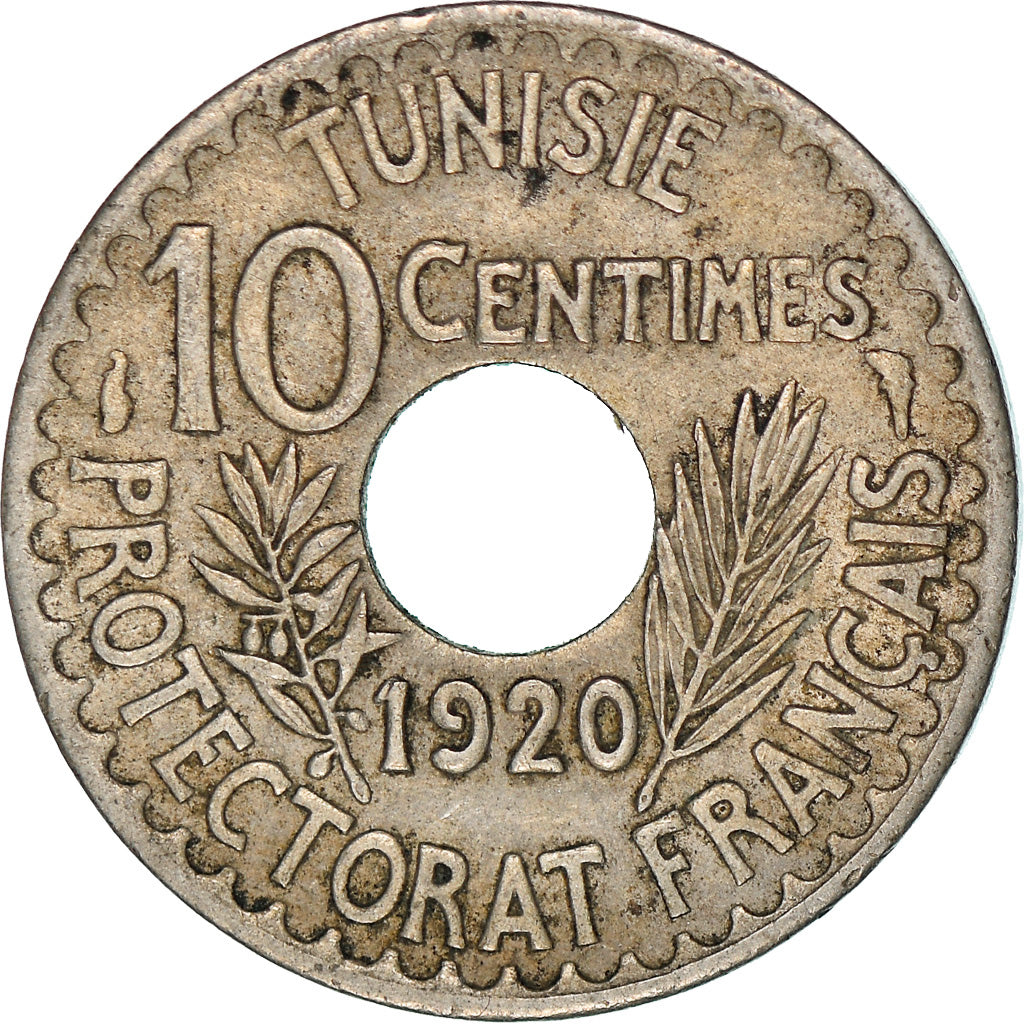 Coin, Tunisia, Muhammad al-Nasir Bey, 10 Centimes, 1920, Paris, EF(40-45)