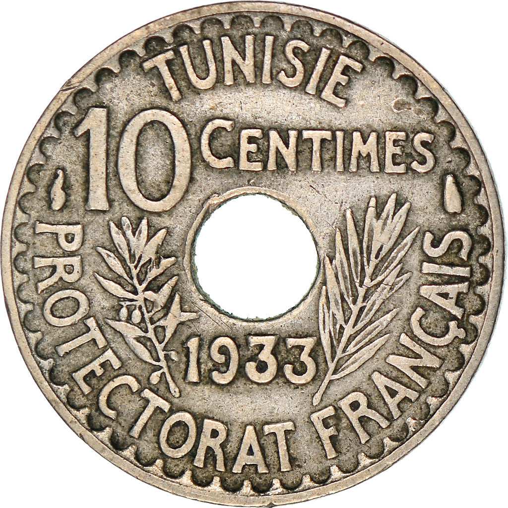 Coin, Tunisia, Ahmad Pasha Bey, 10 Centimes, 1933, Paris, EF(40-45)