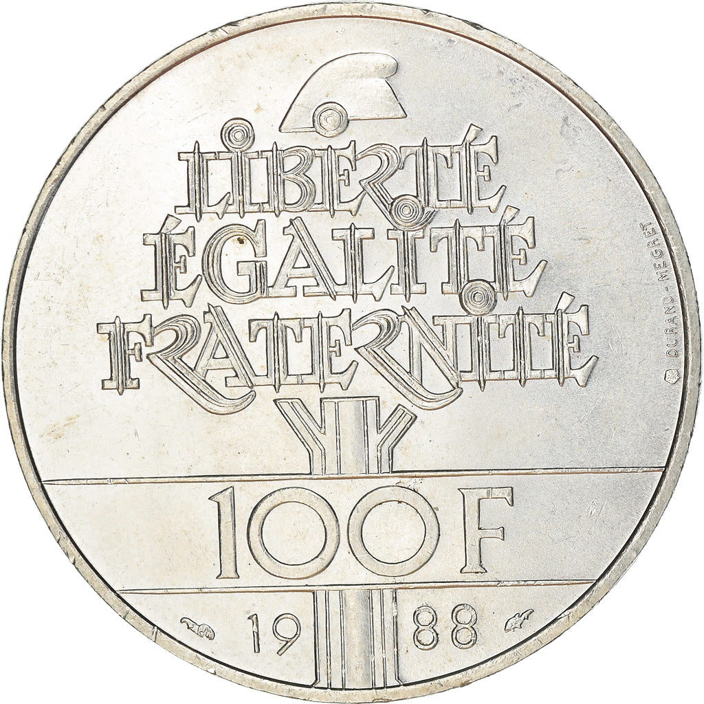 Coin, France, 100 Francs, 1988, Paris, MS(63), Silver, KM:966a, Gadoury:903