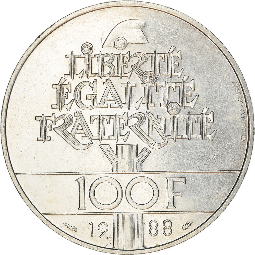 Coin, France, 100 Francs, 1988, Paris, MS(63), Silver, KM:966a, Gadoury:903