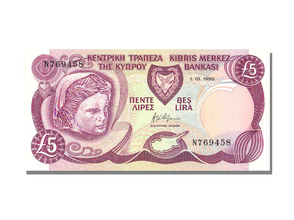 Banknote, Cyprus, 5 Pounds, 1990, UNC(65-70)