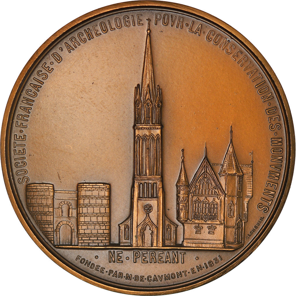 France, Medal, Société Française d'Archéologie, Monuments Historiques, 1977