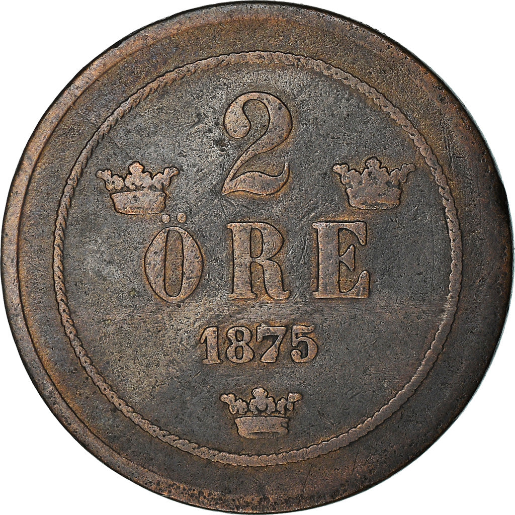 Coin, Sweden, Oscar II, 2 Öre, 1875, VF(30-35), Bronze, KM:735