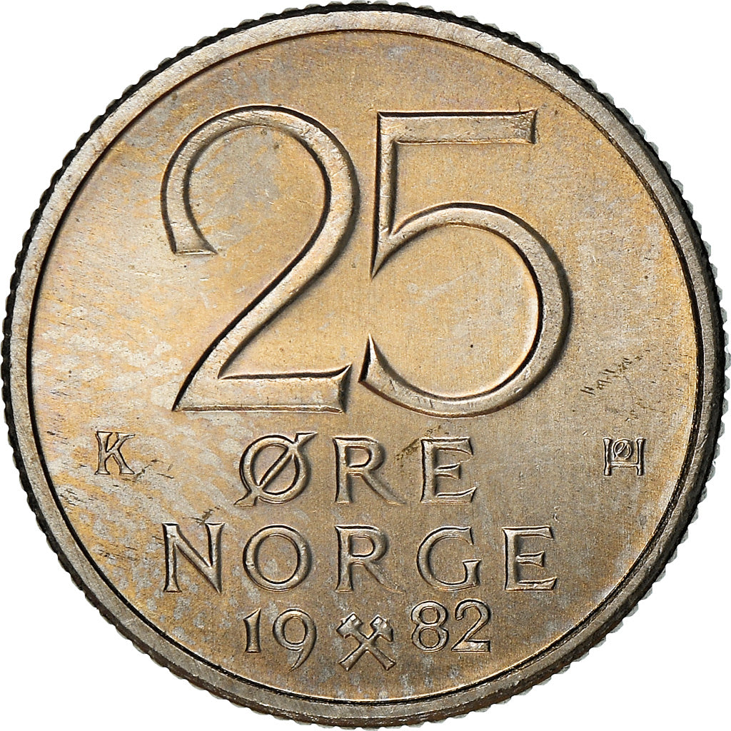 Münze, Norwegen, Olav V, 25 Öre, 1982, UNZ, Copper-nickel, KM:417