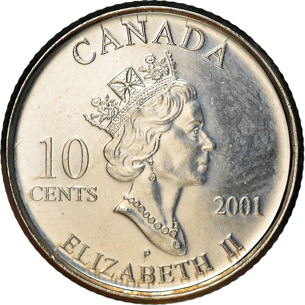 Coin, Canada, Elizabeth II, 10 Cents, 2001, Royal Canadian Mint, MS(64), Nickel