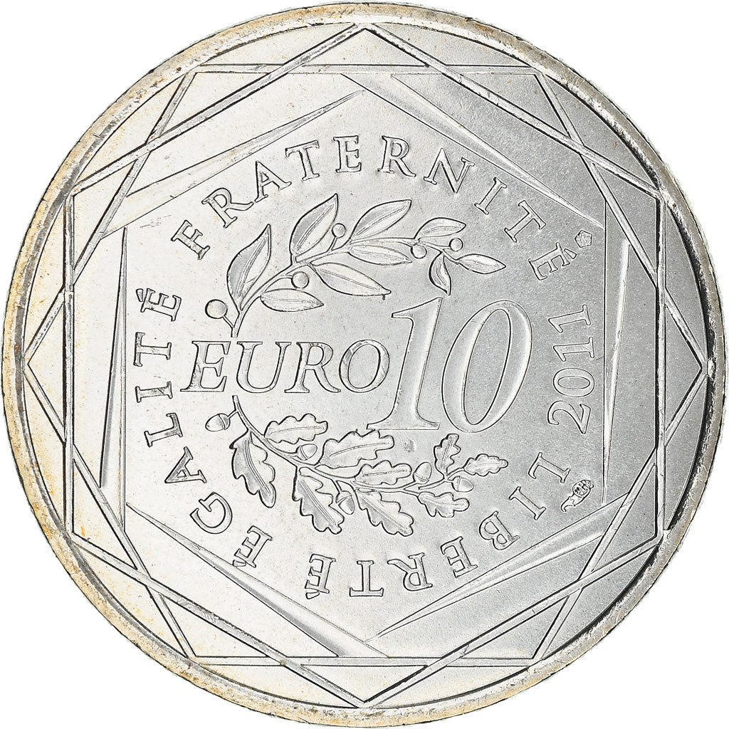 França, 10 Euro, Bourgogne, 2011, Paris, MS(64), Prata, KM:1731