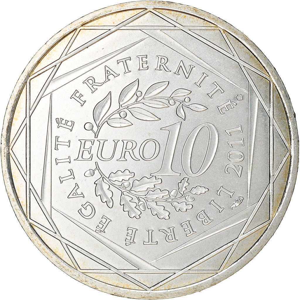 França, 10 Euro, Réunion, 2011, Paris, MS(64), Prata, KM:1750