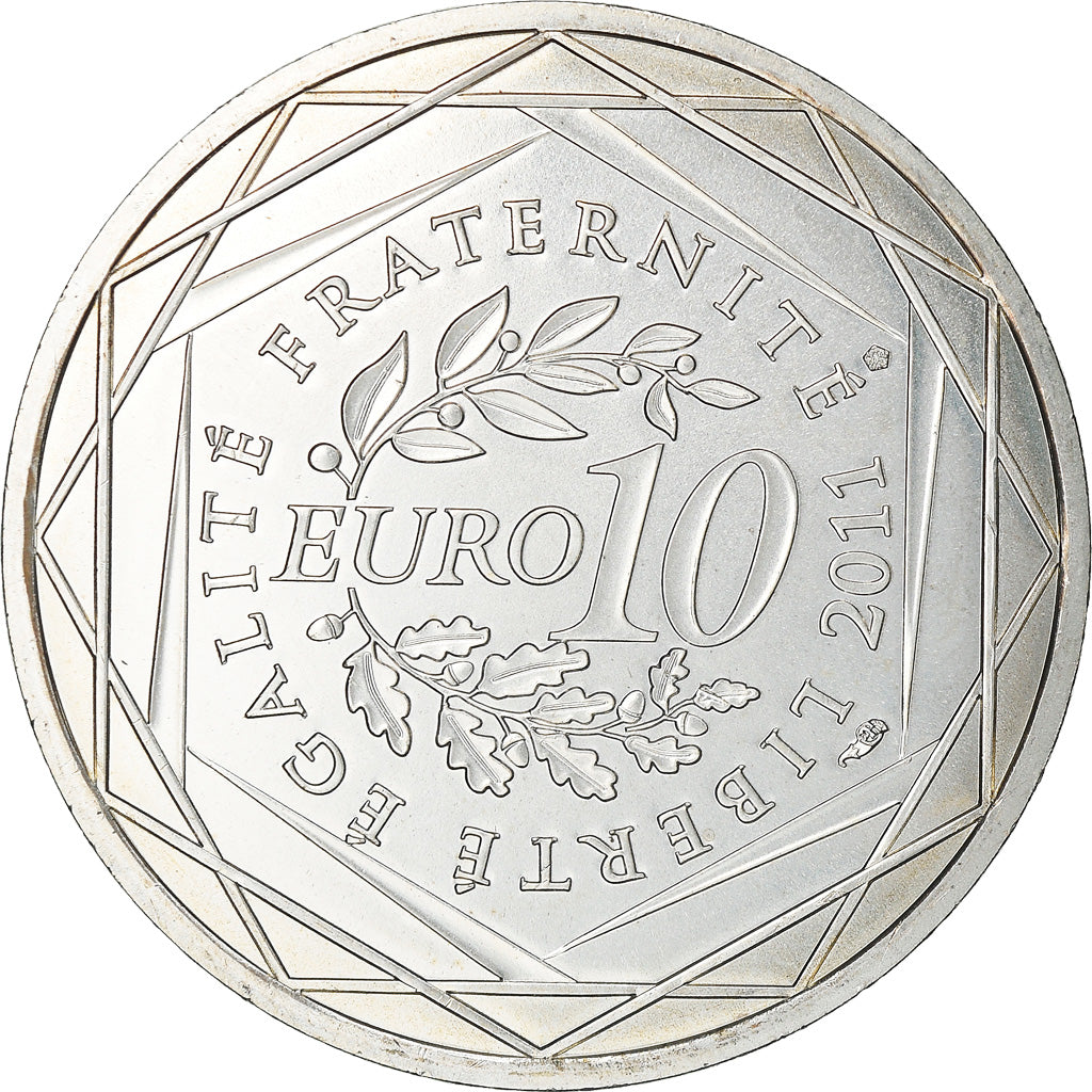 França, 10 Euro, Martinique, 2011, Paris, MS(64), Prata, KM:1744