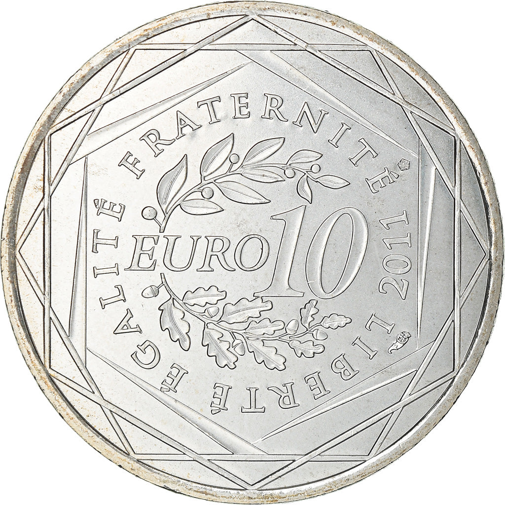 Francja, 10 Euro, Aquitaine, 2011, Paris, MS(63), Srebro, KM:1727