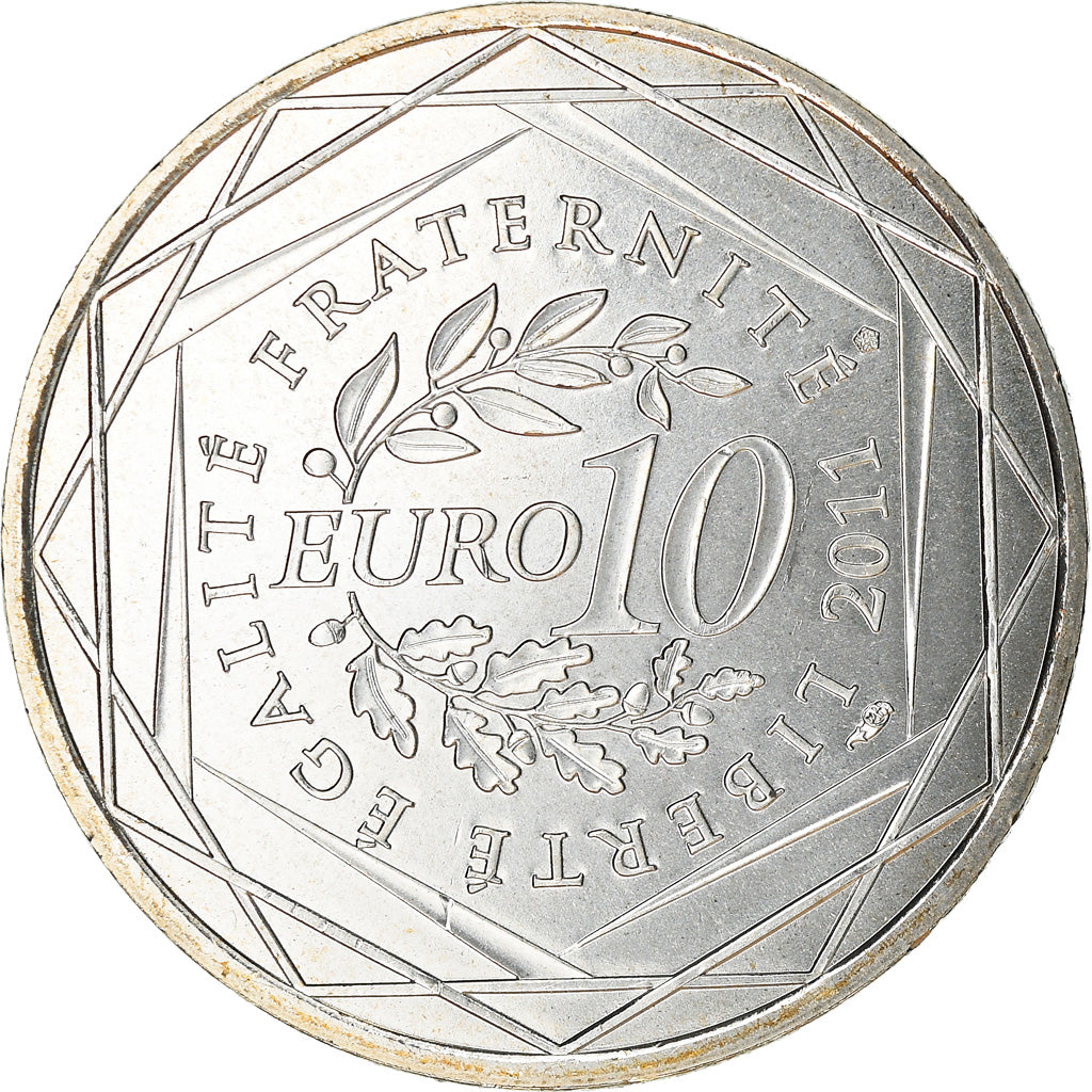 França, 10 Euro, Lorraine, 2011, Paris, MS(63), Prata, KM:1743
