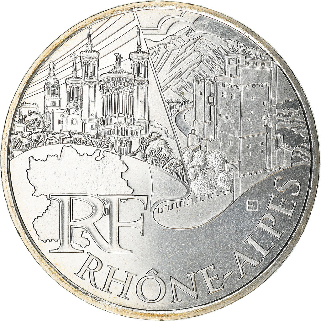 Francja, 10 Euro, Rhône Alpes, 2011, Paris, MS(63), Srebro, KM:1751