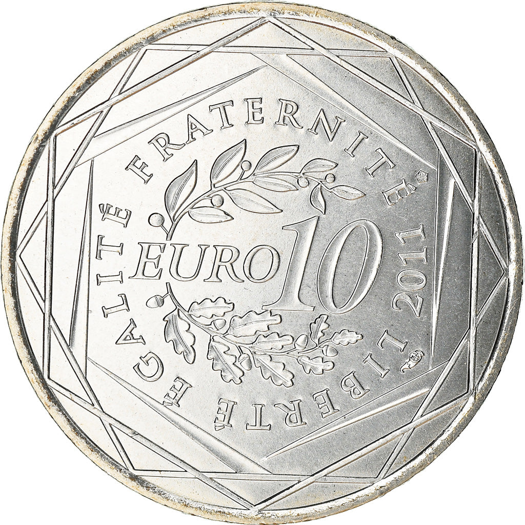 Francja, 10 Euro, Rhône Alpes, 2011, Paris, MS(63), Srebro, KM:1751