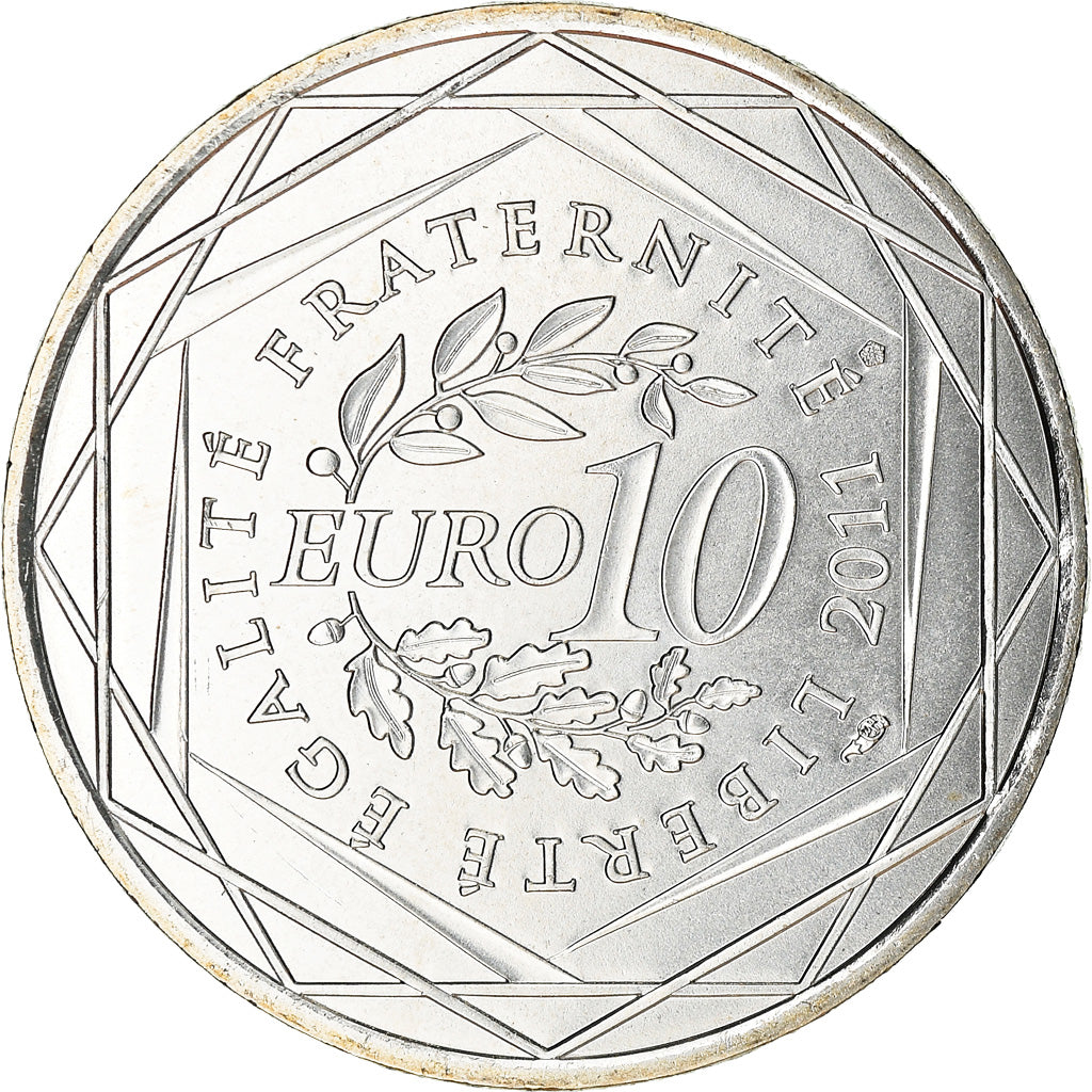 França, 10 Euro, Alsace, 2011, Paris, MS(64), Prata, KM:1734