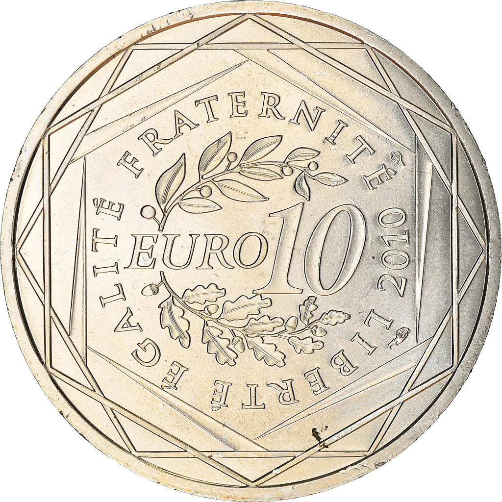França, 10 Euro, Pays de la Loire, 2010, Paris, MS(64), Prata, KM:1665
