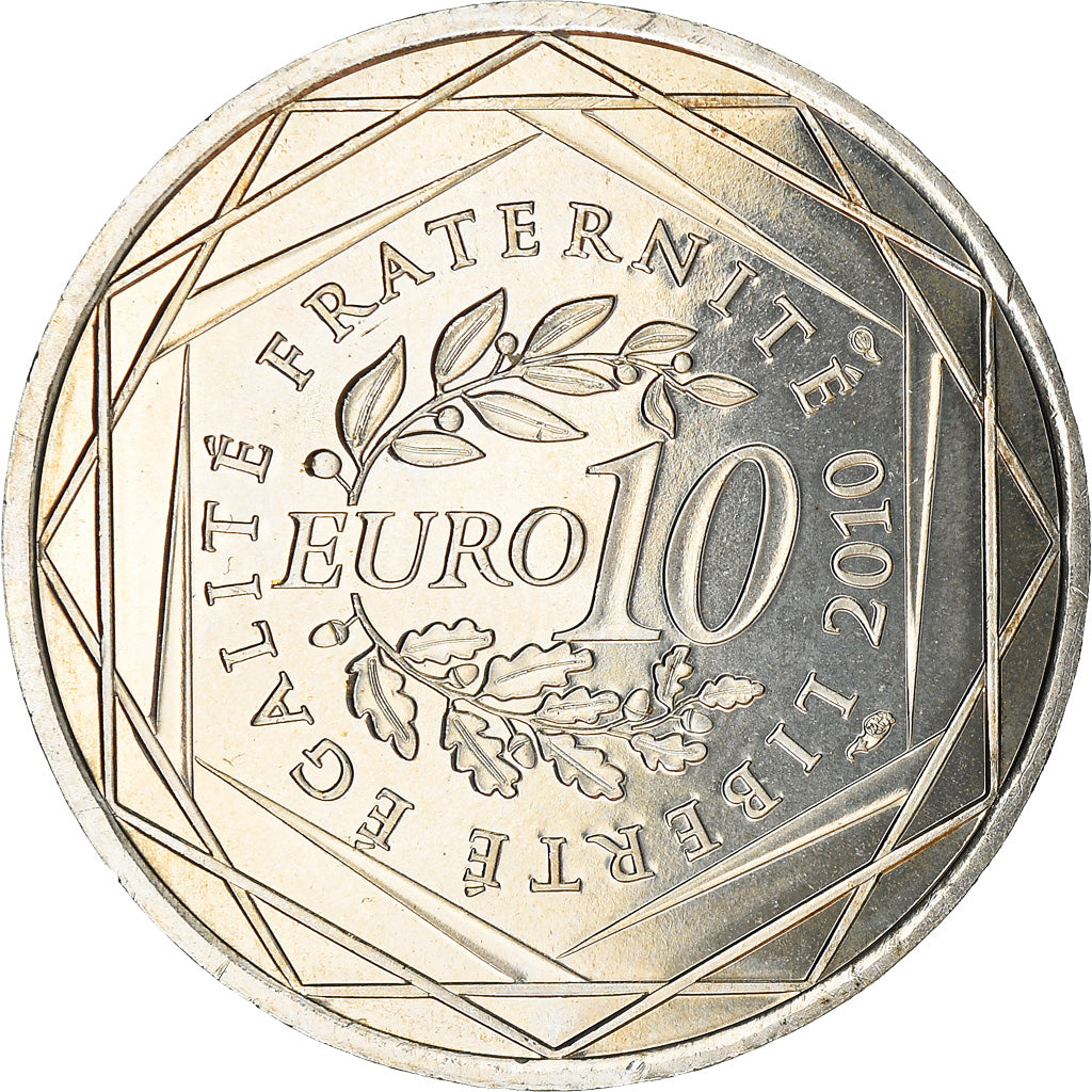 França, 10 Euro, Centre, 2010, Paris, MS(63), Prata, KM:1650