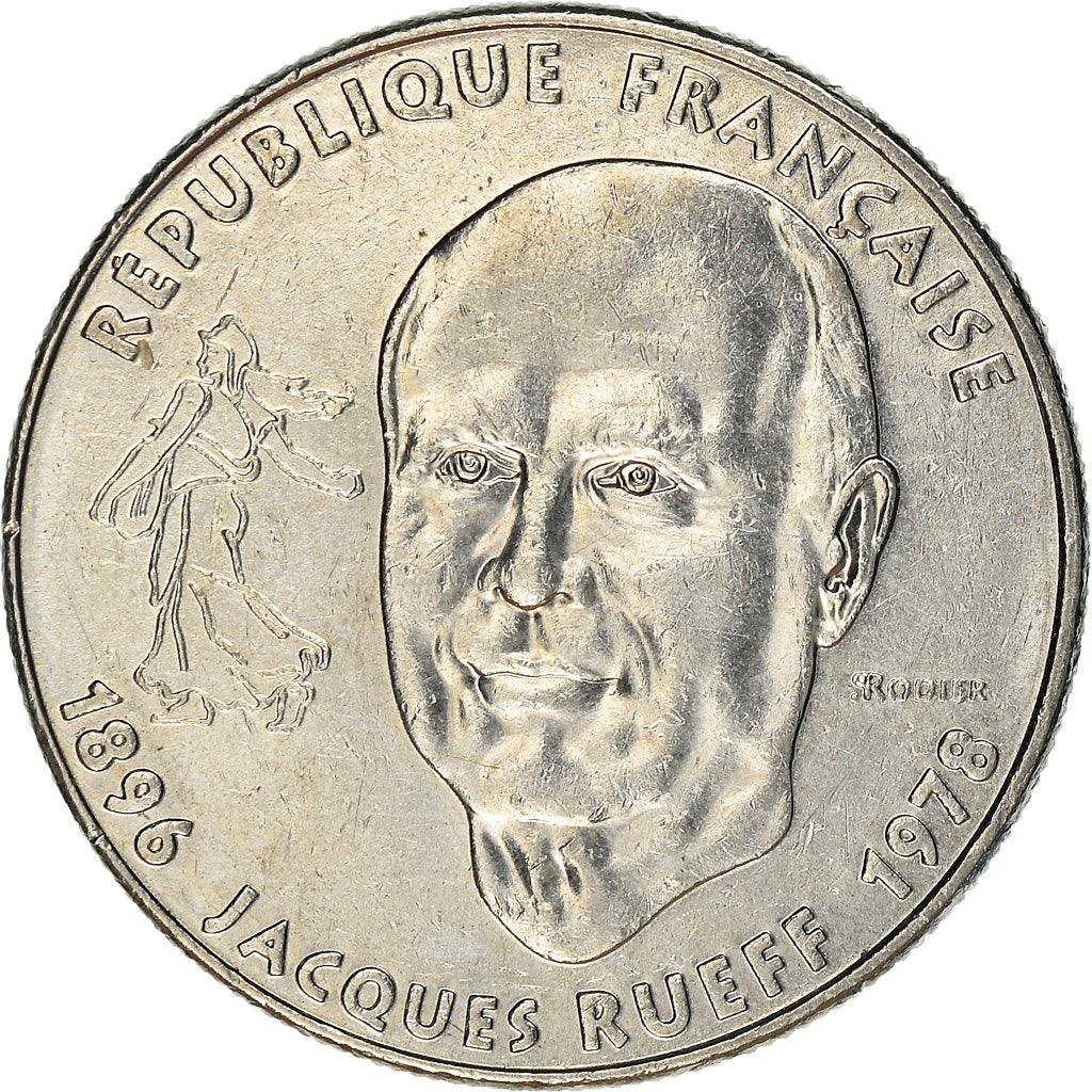 Moneta, Francja, Jacques Rueff, Franc, 1996, MS(63), Nikiel, KM:1160