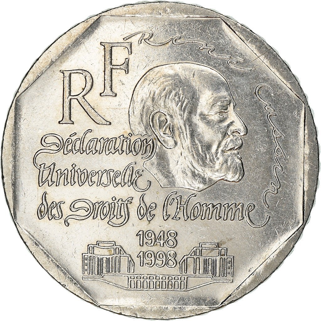 Moeda, França, René Cassin, 2 Francs, 1998, MS(60-62), Níquel, KM:1213
